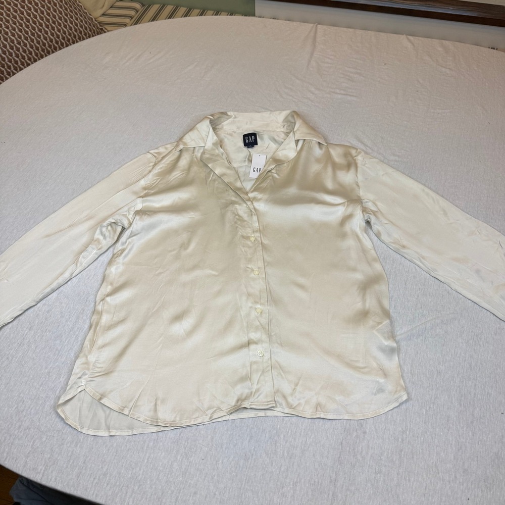 GAP Cream Satin Button-Down Shirt